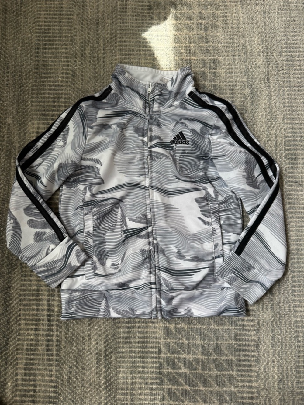 adidas- White & Gray Wave-Print Track Jacket, 4T